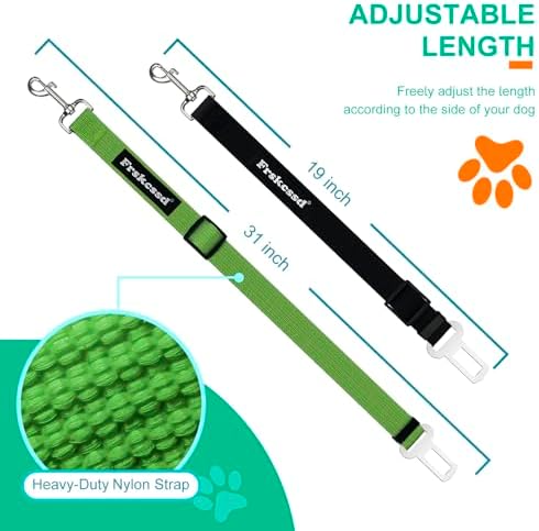 2 PCS Dog Seat Belt for Car Frskcssd Adjustable Dog Car Harness Heavy Duty Nylon Dogs Safety Seat Belt (Black+Green) - Image 2
