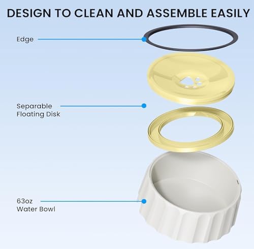 Dog Small Animals Water Bowl No Spill 70oz/2L Large Capacity Dispenser Non Slip No Splash Small Animals Bowl Pet Slow Feeder No Drip Dog Water Bowl on Vehicle for Dogs and Cats - Beige - Image 3