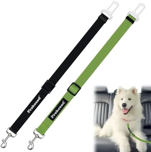 2 PCS Dog Seat Belt for Car Frskcssd Adjustable Dog Car Harness Heavy Duty Nylon Dogs Safety Seat Belt (Black+Green) by Frskcssd