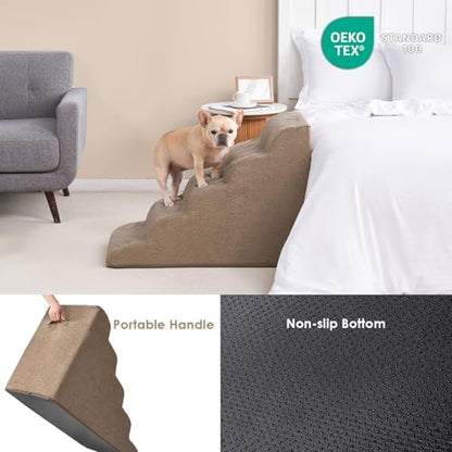EHEYCIGA Curved Dog Stairs Ramp, 5-Step Extra Wide High Beds, Dog Steps - Image 6