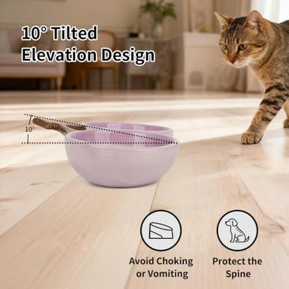 10° Tilted Ceramic Cat Bowls Set - Elevated Food & Water Dishes, Ergonomic Design for Easy Feeding for Cats, Kittens & Small Dogs, 9.4" x 5.1" x 2.3" (Purple) - Image 2
