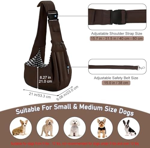 PETLOFT Reversible Dog Cat Sling Carrier, Small Dog Carrier, Adjustable Dog Sling, Hands Free Cross Body Carrier with Collar Hook for Dog/Cat/Bunny up to 11lb (Brown) - Image 2