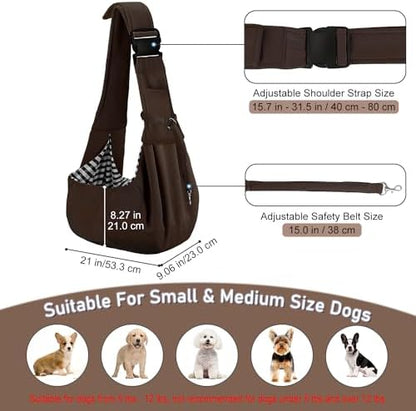 PETLOFT Reversible Dog Cat Sling Carrier, Small Dog Carrier, Adjustable Dog Sling, Hands Free Cross Body Carrier with Collar Hook for Dog/Cat/Bunny up to 11lb (Brown) - Image 2