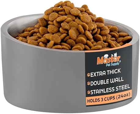 Master Pet Supply Stainless Steel Slanted Dog Cat Food Bowl 24 oz Graphite by MasterPetSupply