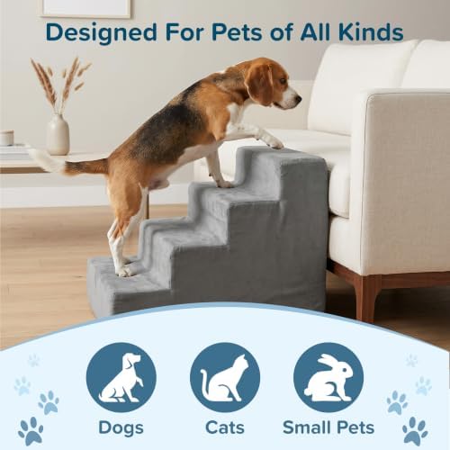 Dog Stairs for Small Dogs - 4-Step Dog Steps for High Bed and Couch - Pet Stairs with Nonslip Bottom, High-Density Foam, and Removable Washable Cover - Cat and Dog Furniture by PETMAKER (Gray) - Image 6