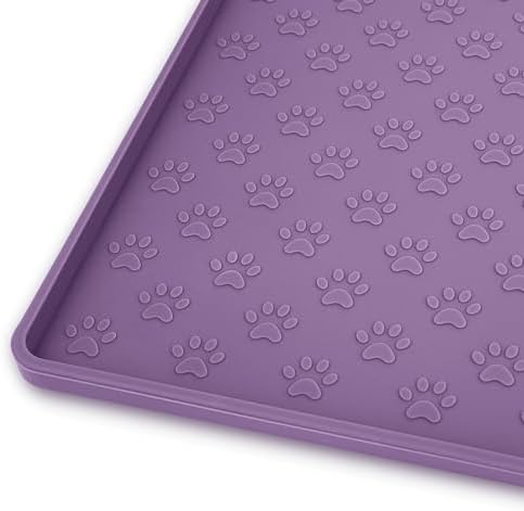 Ptlom Dog Food Mat Anti-Slip Pet Bowl Mats for Food and Water, High-Lips Pet Placemat Prevent Messy Spills to Floor, Waterproof Puppy Feeding Tray for Small, Medium Large Dogs Cats, Silicone by PTLOM