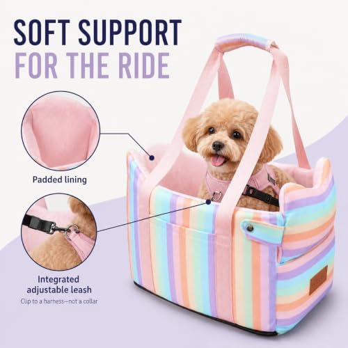 Dog Car Seat for Small Dogs 5-15 lbs, Pink Stripes - Image 6