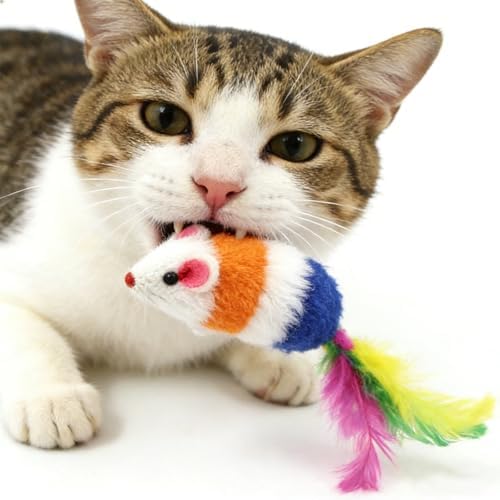 Cat Mouse Toy - 15 Pack Furry Rattle Mouse Toys for Cats with Feather Tail, Realistic Plush Kitten Toys with Catnip & Rustling Sound, Interactive Cat Toys for Indoor Cats - Image 7