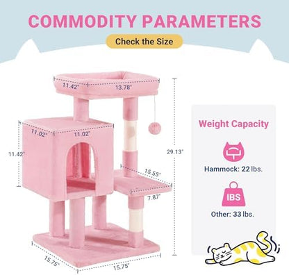 Allewie 29 Inches Cat Tree Tower/Plush Perches Platform/Condo/House/Sisal Scratching Posts/Multi-Level Activity Center Furniture for Kittens/Pink - Image 7