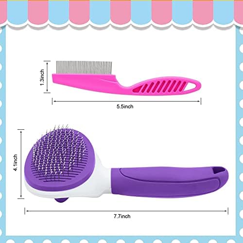 Cat Brushes for Indoor Cats, Dog Brush for Shedding with Metal Cat Comb, Self Cleaning Pet Hair Brush with Release Button for Grooming Kitten(Purple) - Image 2