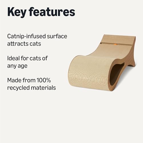 Amazon Basics Cat Scratcher Post Cat Scratcher Lounge Bed for Indoor Cats Bed Shaped Post Pad with Interactive Ball Toy & Catnip, FSC-Certified, 34.3 x 11.8 x 11.8 in, Wooden Color - Image 2