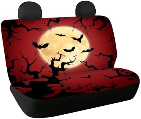 Car Rear Seat Covers Protector,Rear Cars Seat Cushion Dust and Scratch Proof Universal Fits Car,Truck,SUV,Vans Halloween Bat Branches-Red by FUIALDOLG