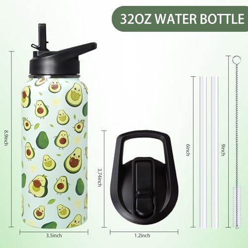 32oz Green Avocado Stainless Insulated Aater Water Bottle with Straw,Green Avocado Gym Hiking Sports Coffee Mug Cup Water Bottles,Avocado Themed Gifts for Women,Avocado Decor Stuff Accessories - Image 2