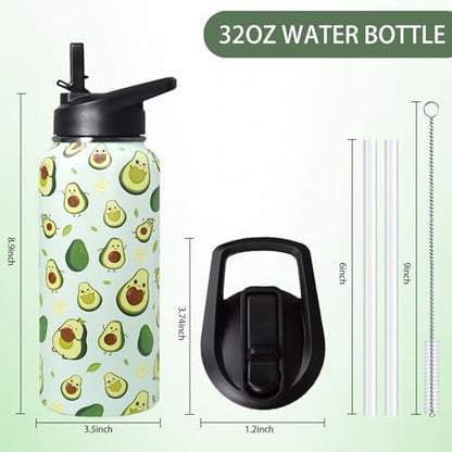 32oz Green Avocado Stainless Insulated Aater Water Bottle with Straw,Green Avocado Gym Hiking Sports Coffee Mug Cup Water Bottles,Avocado Themed Gifts for Women,Avocado Decor Stuff Accessories - Image 2