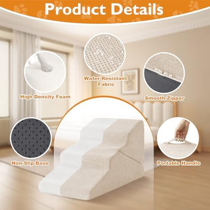 Ahpmeoa Dog Stairs for Small Dogs 16’’ H, 3-Step Dog Steps for Bed, Beige - Image 4