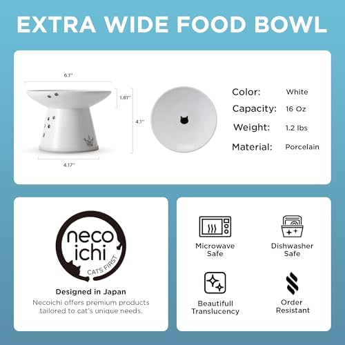 Necoichi Ceramic Extra-Wide Elevated Cat Food Bowl (Cat, Extra Wide) - Image 2