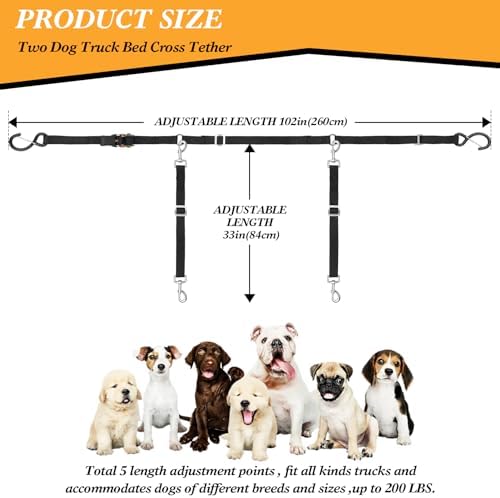 Truck Bed Dog Tether for Two Dogs,Ratchet Tightening Adjustable Double Safety Truck Bed Dog Leash System for Pickup, SUV, Cars & Trucks - Image 3