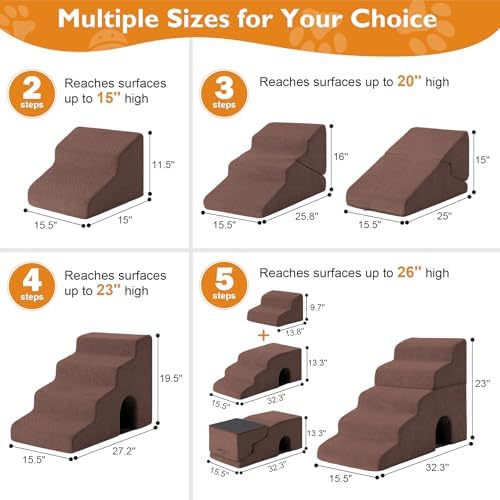 Ahpmeoa Dog Stairs for Bed 23'' H, 5-Step Dog Steps for High Bed, Brown - Image 3