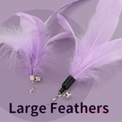 SONGWAY Cat Wand Toys for Indoor Cats - Cat Toy Set with Retractable Teaser Wand and 6 PCS Fairy Feather Toy Refills, Dragonfly Tassel Cat Toys Interactive, Purple - Image 4
