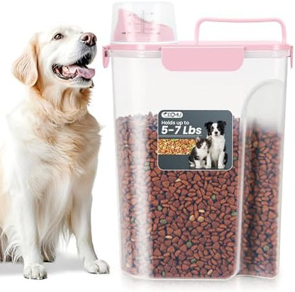 Dog Cat Food Storage Container with Cup (Pink, 5L) by ODOMU