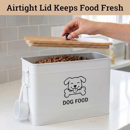 Metal Dog Food Container 15-20 lbs w/ Airtight Bamboo Lid, 70 Cup Capacity - Image 4