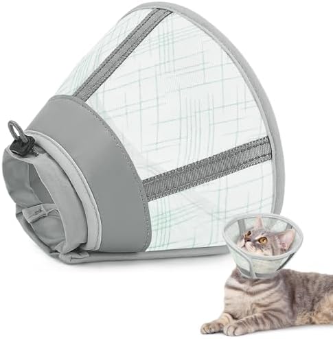 Supet Cat Cone Collar Soft, Air Mesh Recovery Collar to Stop Licking, Breathable Neck Cone Alternative, Lightweight Cat Head Cone Anti Scratch (Green,S) by Supet