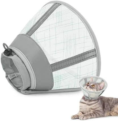 Supet Cat Cone Collar Soft, Air Mesh Recovery Collar to Stop Licking, Breathable Neck Cone Alternative, Lightweight Cat Head Cone Anti Scratch (Green,S) by Supet