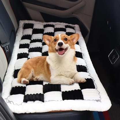 Backseat Pet Bed Mat Non-Slip Dog Car Seat Cover Scratch Chew Resistant Dog Blanket for SUVs, Trucks & Sedans 23" x 51" Easy Clean Comfortable Car Travel Pet Pad, Black and White by Pessbulmm