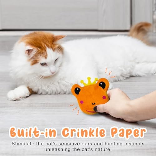 Andiker Cat Catnip Toys, 3Pcs Cat Interactive Toys for Indoor Cats, Soft Plush Kitten Chew Toys with Crinkle Paper for Relieve Stress, Reduce Boredom, Teething (Frog) - Image 4