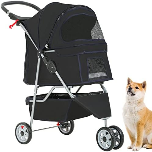 BestPet | 3-Wheel Foldable Pet Stroller | Black | Lightweight & Portable by BestPet