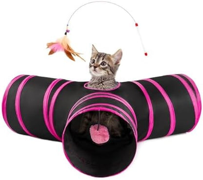 Pet Cat Tunnel Tube Cat Toys 3 Way Collapsible, Tunnels for Indoor Cats，Kitty Bored Peek Hole Toy Ball Cat, Puppy, Kitty, Kitten, Rabbit by Unknown