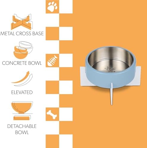DBL3000C Intersecta Small/Medium Concrete and Stainless Steel Bowl 16oz (2 Cups) with Metal Stand Pet Feeder, Blue/White - Image 4