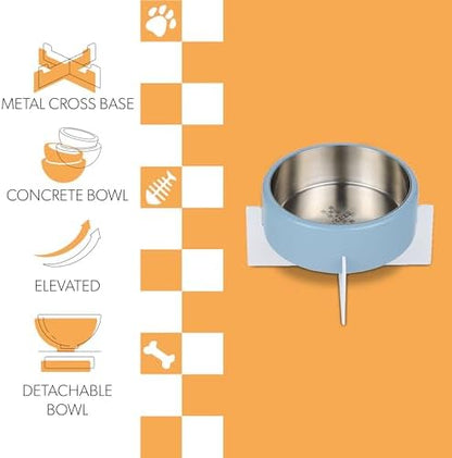 DBL3000C Intersecta Small/Medium Concrete and Stainless Steel Bowl 16oz (2 Cups) with Metal Stand Pet Feeder, Blue/White - Image 4