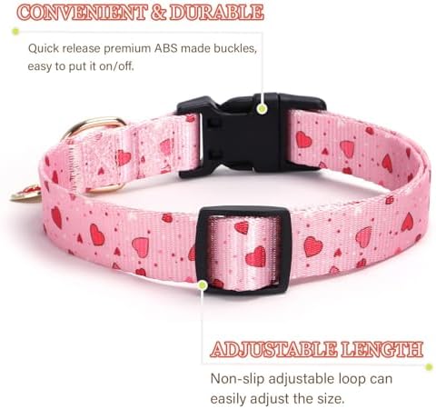 Pink Heart with Pendant Cute Dog Collar for Small Medium Large Dogs, XS - Image 2
