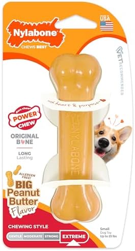 Nylabone Power Chew Original Bone Chew Toy, Peanut Butter Flavor, Small by Nylabone