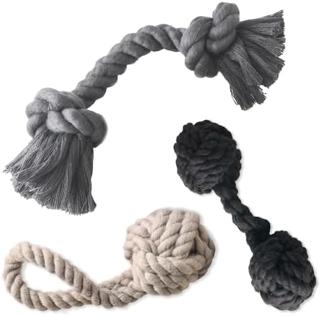 Pet Passion Brady The Rope Tug Toy 3-Pack Organic Cotton Dog Rope Pull Toys for All Pet Breeds, Black Ombre, One Size by PetPassion