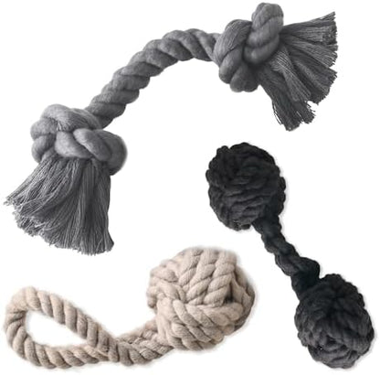 Pet Passion Brady The Rope Tug Toy 3-Pack Organic Cotton Dog Rope Pull Toys for All Pet Breeds, Black Ombre, One Size by PetPassion