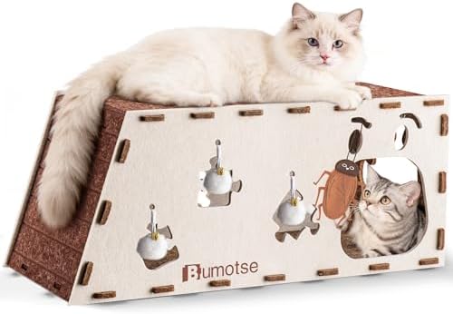 Cat Tunnel House for Indoor Cats, 3-in-1 Felt Cave and Scratcher by Bumotse