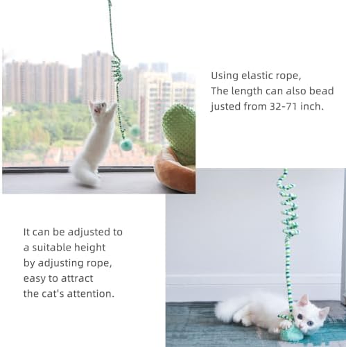 3Pcs Cat Spring Toys with Ball Hanging Kitten Toys Pets Interactive Toy Cat Ball Toys with Bell Long Tail Elastic Soft Plush Cat Toys for Indoor Kitten and Cats (yellowbluegreen, 3pcs) - Image 4
