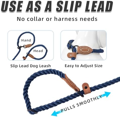 Mile High Life Hands Free Dog Leash, Crossbody Waist Leash with Genuine Leather Connection, Multifunctional Adjustable Slip Lead for Dog Walking Running (Navy Blue, 7FT) - Image 3