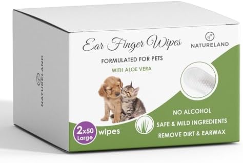 Natureland Dog and Cat Ear Finger Wipes, Large Otic Cleaning, 100 Count by Natureland