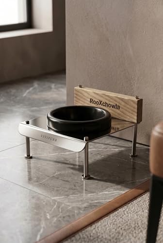 Raised Cat Food Bowl, Elevated Feeder with Ceramic Cat Bowl and Hand Polisher 304 Stainless Steel Stand,7 OZ Elevated Cat Bowls for Cats and Puppies - Image 4