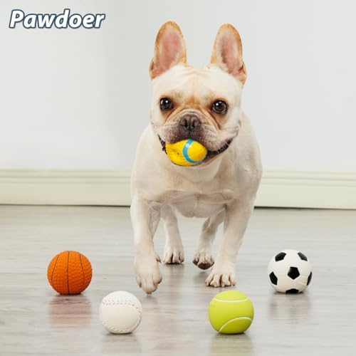 Squeaky Dog Ball, Soft Latex Rubber Squeaky Dog Toys for Small Dogs Puppies, Cute Squeak Toys Play Ball - Tennis, Soccer, Football, Basketball and Baseball - Image 6