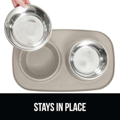 GORILLA GRIP Dog Bowl Set with Feeding Mat, 304 Stainless Steel 1 Cup Beige - Image 4