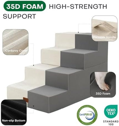 ABCPET Dog Stairs for High Bed, Dog Steps for Bed Couch Sofa, 35D Foam Extra Wide Pet Steps for Small Dogs and Cats, Pet Stairs with Non-Slip Bottom Beige, 4 Steps - Image 3