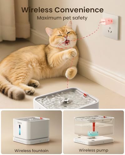 Cordless Cat Water Fountain, 3L/100oz Stainless Steel Tray, Cat Fountains for Drinking, Pet Water Fountains Indoor, Automatic Dog Water Bowl Dispenser, Rechargeable Battery Operated,White - Image 5