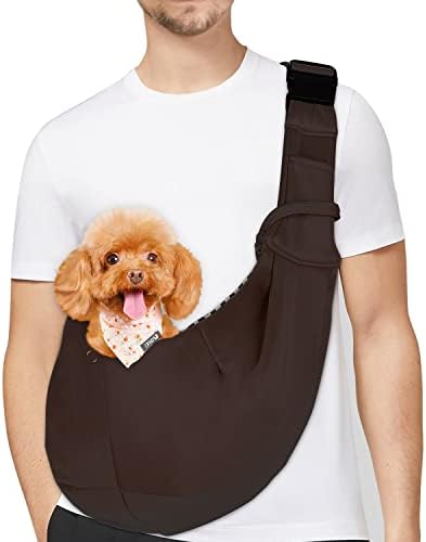 PETLOFT Reversible Dog Cat Sling Carrier, Small Dog Carrier, Adjustable Dog Sling, Hands Free Cross Body Carrier with Collar Hook for Dog/Cat/Bunny up to 11lb (Brown) by PetLoft