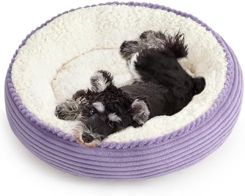 Love's cabin Round Donut Cat and Dog Cushion Bed, 24in Pet Bed for Small or Medium Dogs, Anti-Slip & Water-Resistant Bottom, Soft Durable Fabric Pet Beds, Washable Calming Cat Bed Violet by Lovescabin