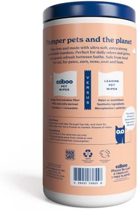 Caboo Tree Free Pet Wipes for Dogs & Cats, 70 Wipes Per Pack, 140 Total - Image 6