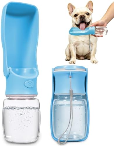 Foldable Dog Water Bottle, 12 oz Leak Proof Portable Dispenser (Blue) by COMTENS